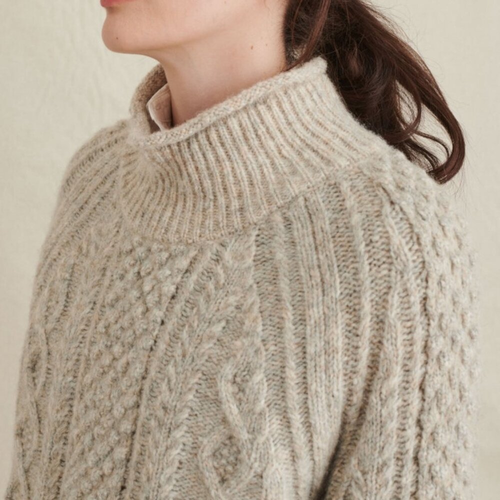 Alex Mill Camil Cable Knit Wool Sweater Tan Size M